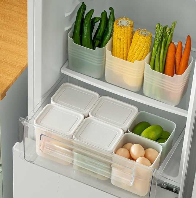 Clazkit Fridge Plastic Storage Boxes with lid (Pack of 6)  -  1200 ml Plastic Food Storage Containers, White | Freezer & Refrigerator Organizers | Kitchen Storage Set | Home Kitchen Accessories