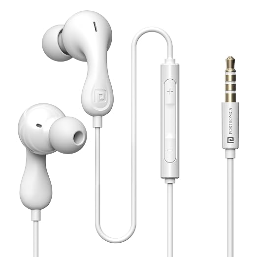 Portronics Conch Kappa in Ear 3.5mm Wired Earphones with in Line HD Mic, Powerful Audio, 14.2mm Dynamic Driver, Unique Earbuds Design, TPE Anti Tangle Wire,in line Controls,Wide Compatibility(White)