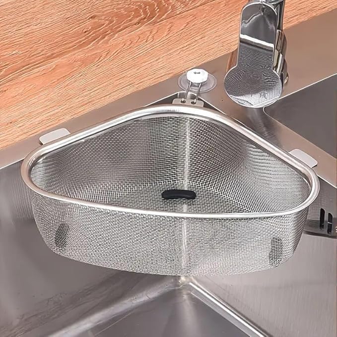 Sink Corner Basket Strainer Triangle Drain Rack for Kitchen Sink, Multifunctional Filter Shelf Holder for Fruits and Scraps (1 Pcs)