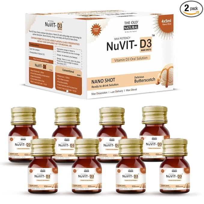 Nuvit D3 Vitamin D3 60000 Iu I Cholecalciferol Vitamin D3 Oil 60000 Iu Sugar Free Nano Shots I Once In A Week - 5Ml (Pack of 2, Butterscotch)