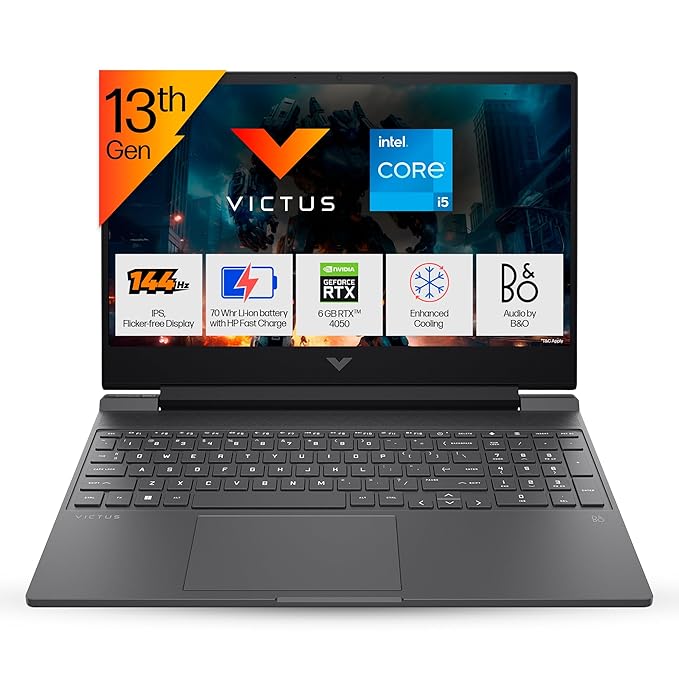 [Apply Coupon] - HP Victus, 13th Gen Intel Core i5-13420H, 6GB RTX 4050 Gaming Laptop (16GB DDR4, 512GB SSD) 144Hz, IPS, 15.6"/39.6cm, Flicker-Free, Win 11, Office 21, Mica Silver, 2.29kg, Enhanced Cooling, fa1279TX