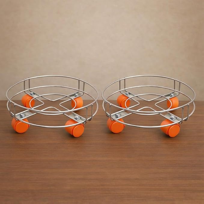 Stainless Steel Cylinder Trolley with Wheels Gas Trolly/Lpg Cylinder Stand, Kitchen Gas Trolly Easy Moving Stand (Pack of 2) (NHSP)