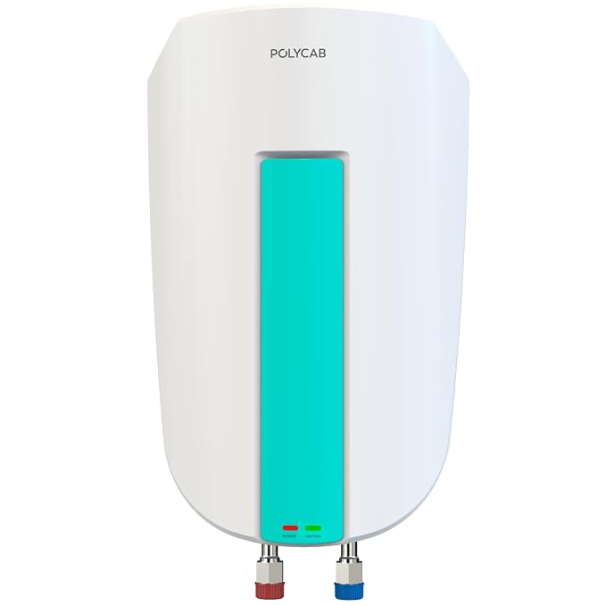 POLYCAB Intenso 5 litre, 3 KW Electric Instant Geyser (Water Heater) For Home & Kitchen | Efficient Heating Element | Enhanced Safety Measures| 5 years tank & 2 years product warrantyWhite