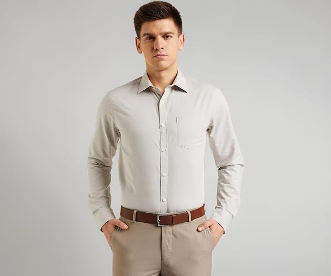 Amazon Brand - Symbol Men's Solid Cotton Slim Fit Formal Shirt | Plain | Full Sleeve