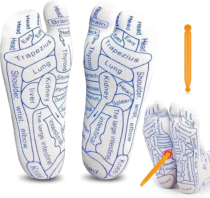 UCRAVO Reflexology Socks for Women with Trigger Point Massage Tool  -  Acupressure Foot Chart for Sole & Instep  -  Foot Pain Relief, Plantar Fasciitis, Stress & Circulation Aid  -  1 Pair-Multicolor