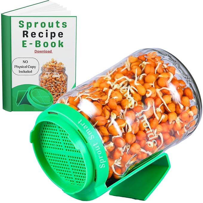 Sprouts Maker Glass Jar  -  720ml Durable & Reusable Sprouter for All Seeds and Beans, BPA-Free with 300-Hole Mesh Lid for Airflow, Odor-Free, Easy Drainage, and Hygienic Glass Design  -  Green