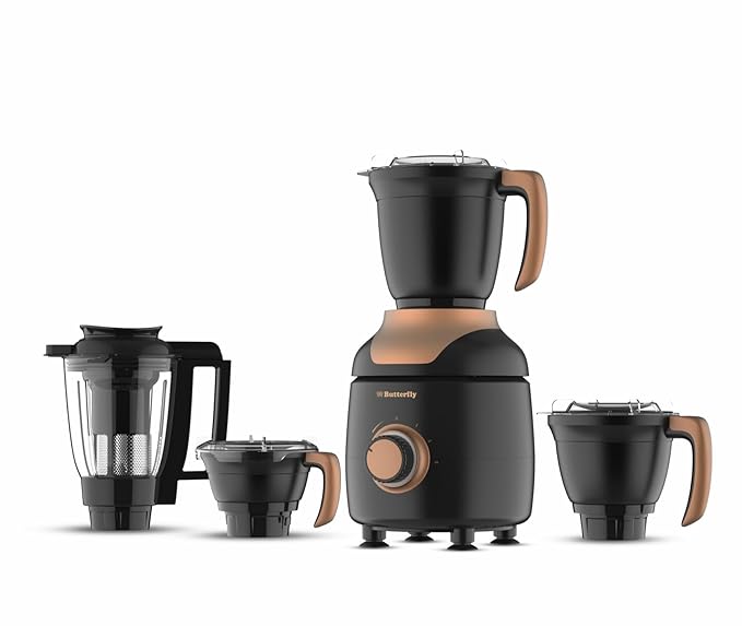 Butterfly ZieraBlack 1000 Watt Mixer Grinder | 4 Jars | Uniform Grinding - Tornado Blade & Lid | Smudge Free Jars | Long Lasting Tempered & SS Annealed Jars | Torx23 Motor| 5 Years Warranty