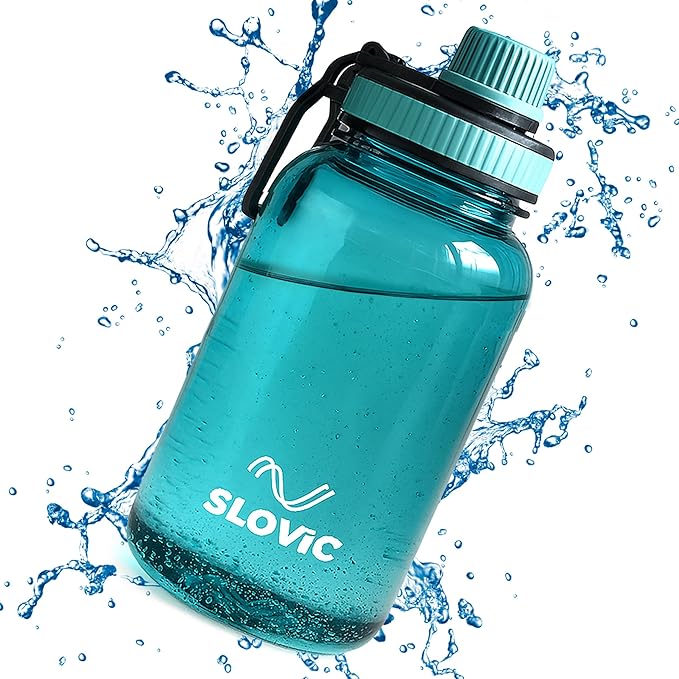 Slovic Water Bottle with Screw Cap [600 ML] | Leaf-Proof Gym Bottles for Adults | 100% BPA Free Water Bottle for School Kids | Ideal for Traveling & Office | Ergonomic Carry Handle | Transparent Blue