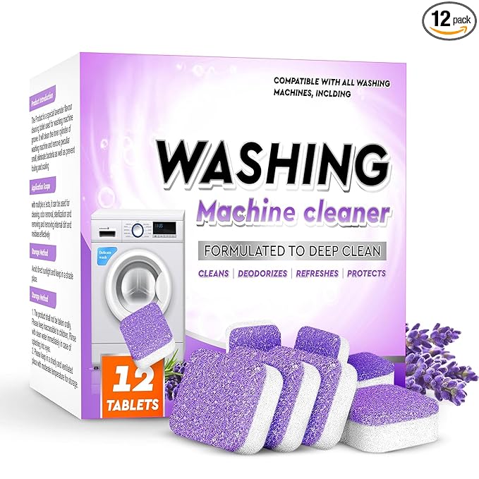 SHITHI Lavender-scented 12 Pcs Washing Machine Deep Cleaner Descaler Tablets for All Front and Top Load Machines, with Descaling and Stain-Removing Power