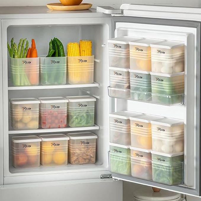 Rilion Fridge Storage Boxes (Pack of 6) Freezer & Refrigerator Organizer Containers Kitchen Storage Container Set Kitchen Accessories Items for Home 1200 ml Food Storage Box, Plastic, White