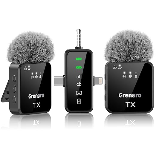 GRENARO Mic for YouTube Wireless, Dual Lapel Wireless Microphone for Recording with LED Display, 164ft Range, Mute/Reverb/Noise Reduction for YouTube, Live Streaming, Vlogging