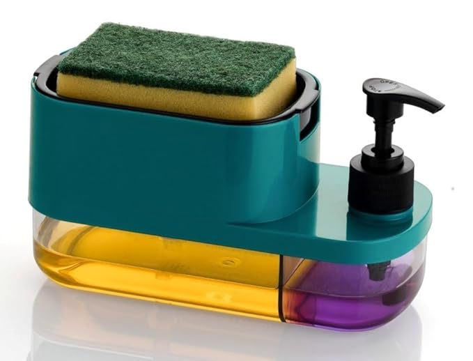 Leawall 3-in-1 Soap Dispenser with Sponge Holder  -  Bathroom Liquid Soap Pump for Kitchen Sink handwash Dispenser Bottle soap Dispenser for wash Basin Kitchen Accessories Items for Home (Multicolor)