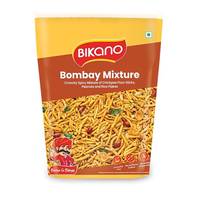 Bikano Bombay Mixture | Spicy & Tangy Indian Namkeen Snack | Crunchy Blend of Sev, Peanuts & Spices | Tea-Time Snack  -  800g