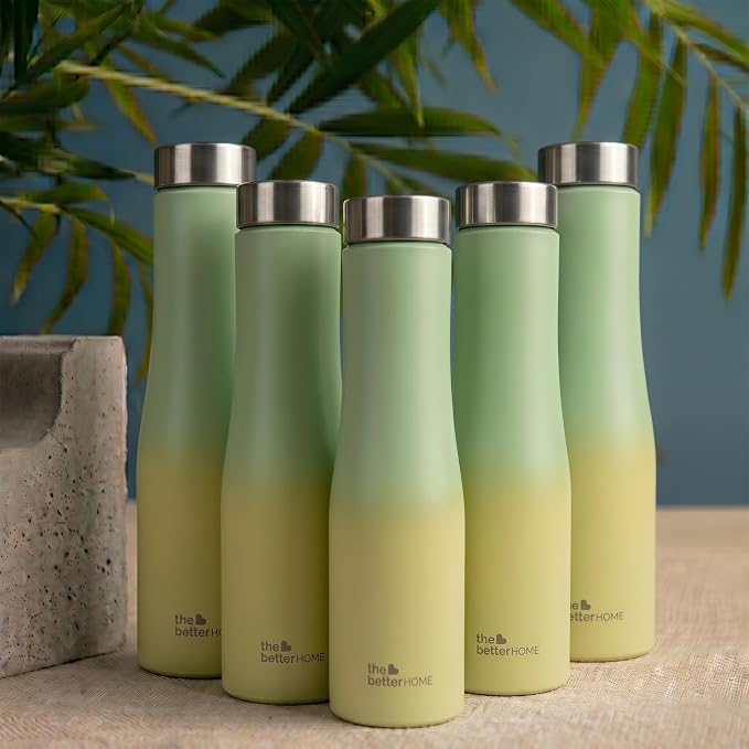 The Better Home Splash Stainless Steel Water Bottle 1 Litre | Leak Proof, Durable & Rust Proof | Non-Toxic & BPA Free Steel Bottles| Steel Water Bottle | Lemon-Green Gradient(Pack of 5)