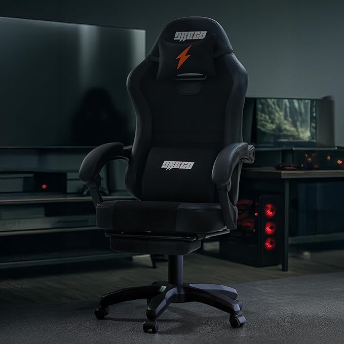 DROGO Aura Ergonomic Gaming Chair with Premium PU Leather Fabric, Linkage Armrest, Adjustable Neck & Lumbar Pillow | Computer Chair for Study | Office Chairs for Work from Home with Recline (Black)