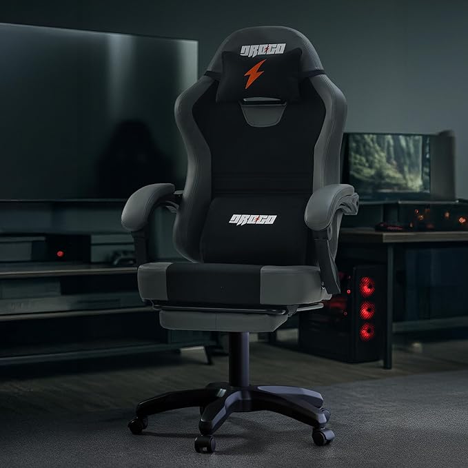 Drogo Aura Ergonomic Gaming Chair With Premium PU Leather Fabric, Linkage Armrest, Adjustable Neck & Lumbar Pillow | Computer Chair For Study | Office Chairs For Work From Home With Recline (DarkGrey)