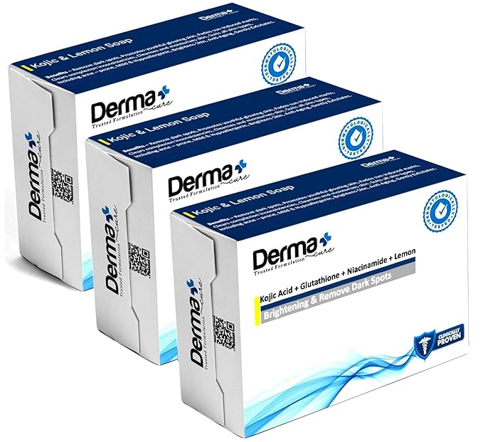 Derma+Cure Kojic Acid Soap with Glutathione, Niacinamide, Lemon for Skin Clear Dark Spots | glowing healthy skin | Free from paraben, SLS & Fragrance | Pack of 3