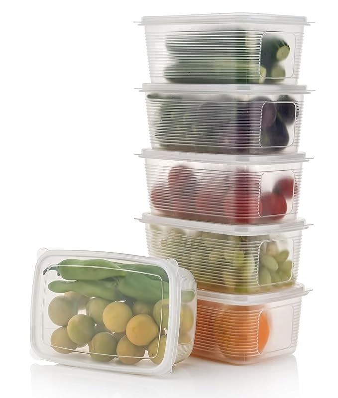 Fridge Storage Containers with Secure-Sealing Lids, Freshness-Boosting Organizer for Fruits, Vegetables, Meat, and Fish - Keeps Food Fresh Longer (Set of 4)