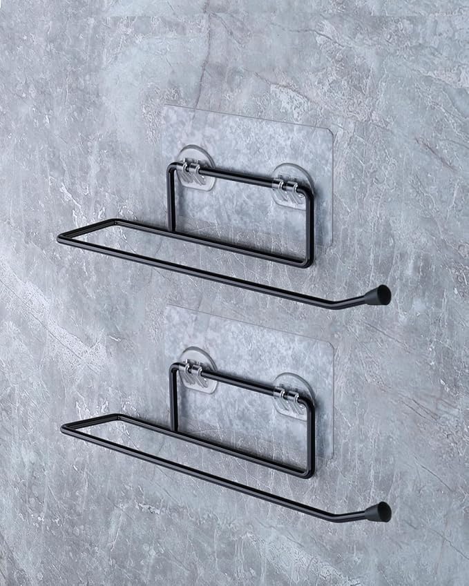Madhuvan Self Adhesive GI Steel Toilet Paper Stand/Tissue Roll Hanger for Bathroom/Nepkin Holder/Towel Holder (Black Pack of 2)