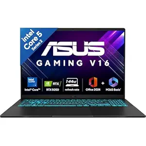 ASUS Gaming V16 (2025), 14th Gen, Intel Core 5 210H Gaming Laptop(RTX 5050-8GB/16GB RAM/512GB SSD/FHD+/16"/144Hz/Windows 11/M365 Basic*/Office Home 2024/Matte Black/1.95 Kg) V3607VH-RP037WS