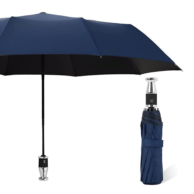 AYSIS Umbrella for Men - Automatic Large Size Foldable Umbrella with Travel Cover for Man and women - 3 fold Windproof umbrella - Navyblue