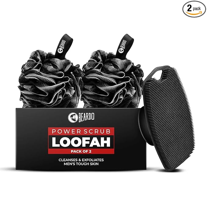 Beardo Power Scrub Loofah & Silicone Body Scrubber for Men | Deep Exfoliation, Dead Skin Removal & Full Body Cleansing | Bath Brush for Men with Soft, Durable Bristles - Set of 2