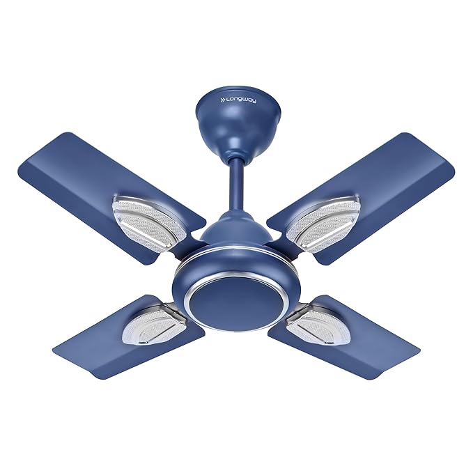 LONGWAY Kiger P1 600 mm/24 inch Ultra High Speed 4 Blade Anti-Dust Decorative Star Rated Ceiling Fan (Silver Blue, Pack of 1).