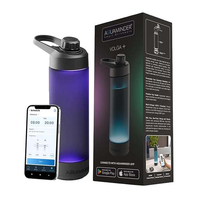 Aquaminder Smart Water Bottle with Personalised Hydration Reminder for Adult & kids with Easy Grip, Glows & Beep Feature Frosted Water Bottle 770 m, Perfect for Gift, Gym, Daily Use (Volga with App)