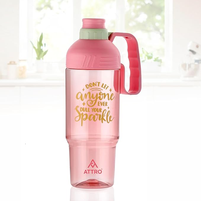 ATTRO My Cup Tumbler Plastic Water Bottle with Handle, BPA-Free, Leak-Proof, Ideal for School, Gym, Office, Travel & Daily Use  -  Pink- 1000ml