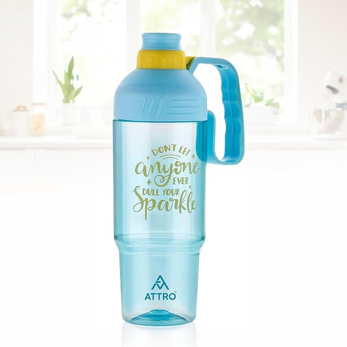 ATTRO My Cup Tumbler Plastic Water Bottle with Handle, BPA-Free, Leak-Proof, Ideal for School, Gym, Office, Travel & Daily Use  -  Blue- 1000ml