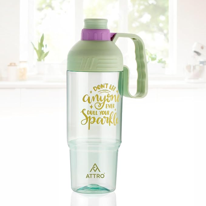 ATTRO My Cup Tumbler Plastic Water Bottle with Handle, BPA-Free, Leak-Proof, Ideal for School, Gym, Office, Travel & Daily Use  -  Green- 1000ml
