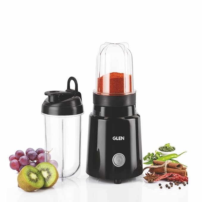 Glen Active Blender 350 Watt, 2 Unbreakable Jars with Sipper Cap, Stainless Steel Blades, Mixer Grinder Juicer, for Dry & Wet Grinding, Smoothie, Protein Shakes, Chutney (SA4048NSIP)