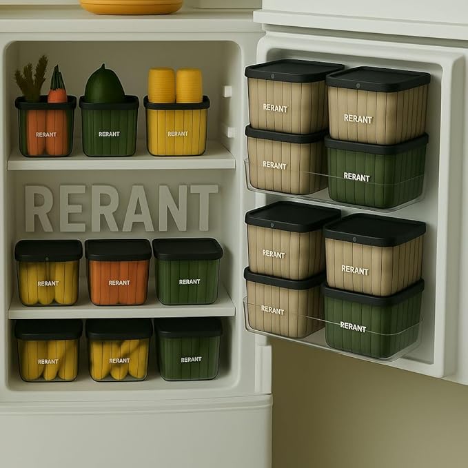 [Apply Coupon] - RERANT Fridge Storage Boxes (Pack of 6) Freezer & Refrigerator Organizer Containers Kitchen Container Set Kitchen Accessories Items for Home 1200 ml Food Storage Box, Plastic, White