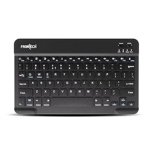 FRONTECH FT-1603A Ultra-Slim Wireless Mini Bluetooth Keyboard with 78 Keys, Rechargeable Battery, Compact Design for Windows/Mac/Android/iOS  -  Black