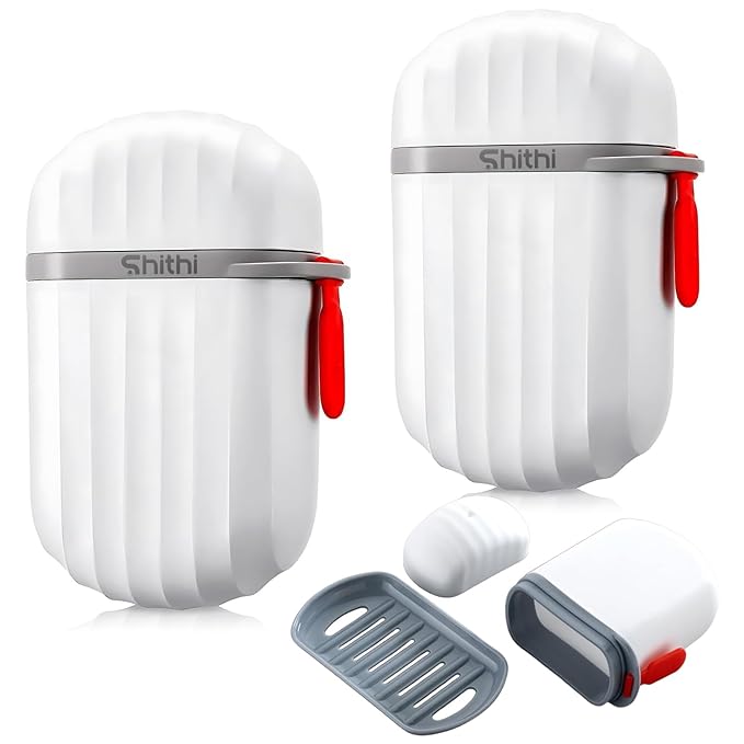 SHITHI Travel Soap Box Pack of 2  -  Waterproof Plastic Soap Case with Lid & Draining Tray for Travel, Camping, Gym & Outdoor  -  Leakproof, Fits All Indian Soaps  -  Made in India
