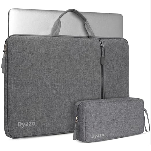 Dyazo 14 Inch Laptop Sleeve with Charger Pouch | Front Accessories Pocket with Handle Sleeve Case Cover | Compatible For MacBook, Lenovo, HP, Dell, Asus, Acer and Other Notebook (Grey)