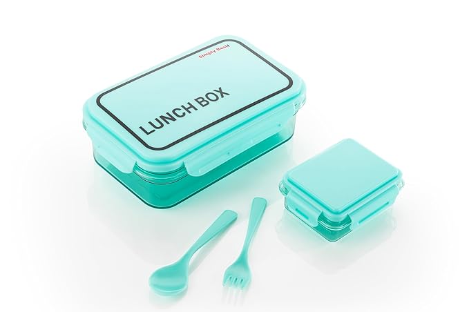 ATTRO Crunch Plastic Lunch Box Airtight, BPA-Free Comes with Fork & Spoon  -  Ideal for Office, School, Travel, Adults & Kids- Green- 900ml