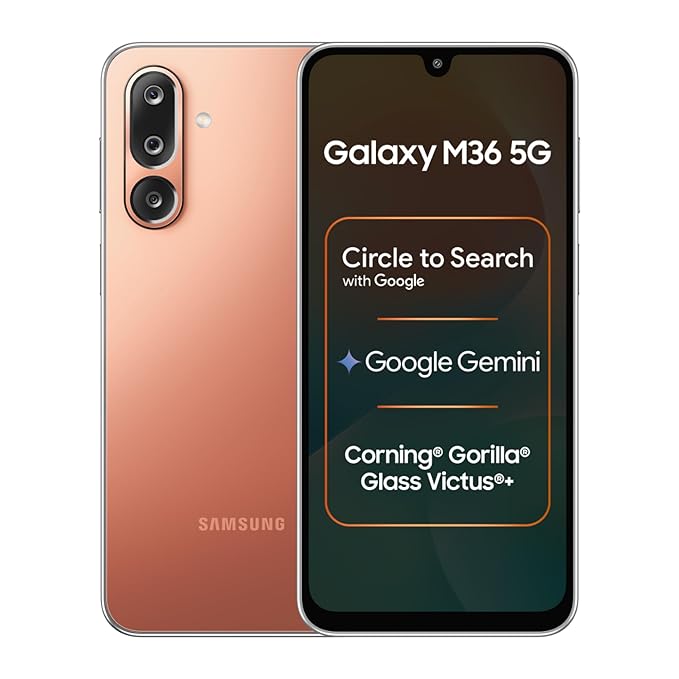 Samsung Galaxy M36 5G (Orange Haze, 8 GB RAM, 256 GB Storage)| Circle to Search| Google Gemini| Corning Gorilla Glass Victus+| 7.7mm Slim| AI Enhanced 50 MP OIS Triple Camera| Unmatched Nightography