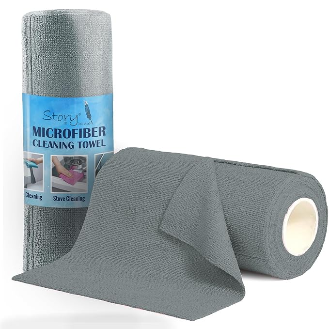 Story@Home Microfiber Cleaning Cloth Roll 25 x 25CM | 360 GSM  -  Reusable Tear-Away Towels Washable Super Absorbent Lint Free Cleaning Rags for Kitchen, Car, Garage and Home (Grey 1 Roll, 20 Pack)