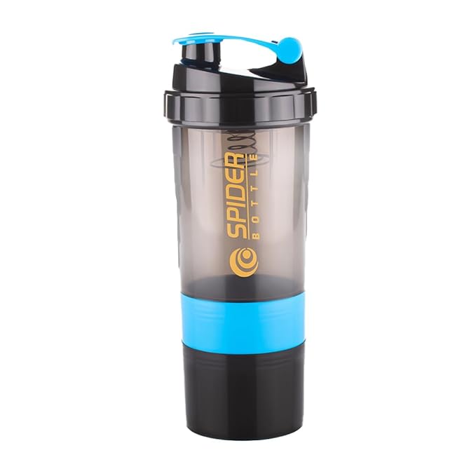 ATTRO Plastic Spider Shaker Bottle with Storage 300ml Protein Mixer Bottle with Compartment for Supplements, BPA-Free, Leakproof Gym Shaker Cup, Ideal for Workout, Gym, Travel Blue