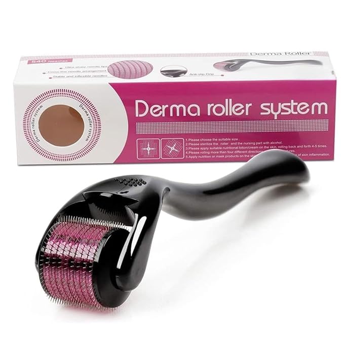 ANTIL'S Derma Roller 0.5mm for Hair & Beard Growth  -  540 Titanium Micro Needles for Hair Regrowth, Beard Growth, Acne Scar Reduction & Skin Rejuvenation  -  Safe for Men & Women (Black)