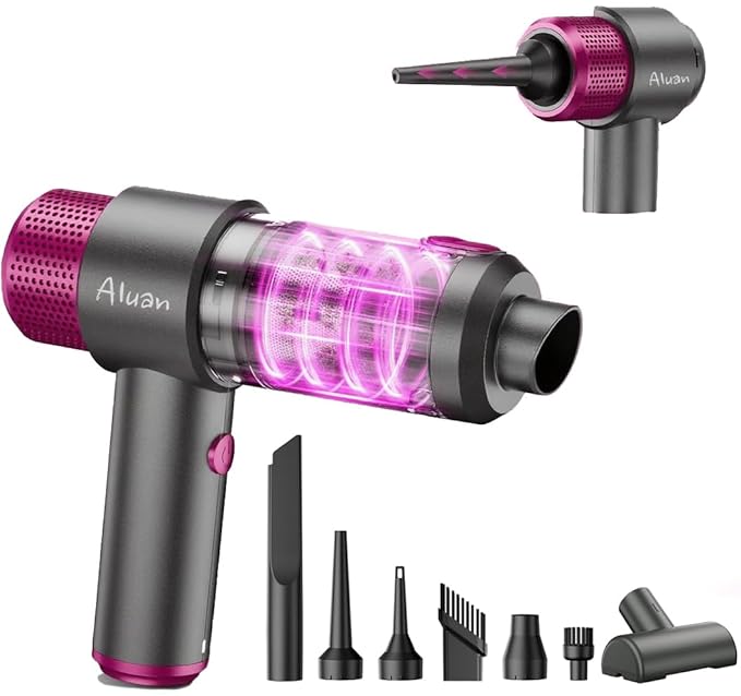 Aluan Portable Handheld Vacuum Cleaner for Car, Sofa & Bed  -  15000Pa Strong Suction, Wireless Cordless 2 in 1 Blower & Vacuum, Easy Cleaning for Home, Office, Sofa, Mattress, Keyboard & Travel Use