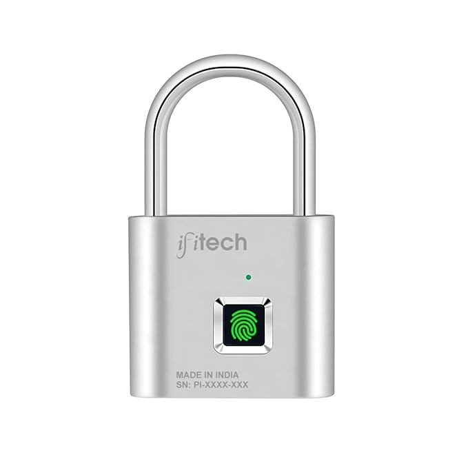 IFITech Fingerprint Lock  -  Smart Padlock with Keyless Biometric Access (USB Rechargeable) | Designed for Both Personal Spaces and Travel Needs (Small Size) - Silver