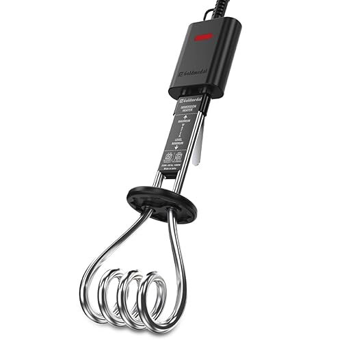 Goldmedal Intense 1000W Immersion Heater  -  Stainless Steel | Bucket Guard for Ultimate Safety | Power Indicator | Cord Guard with Loop Hanger | ISI Certified 3 Pin Moulded Plug