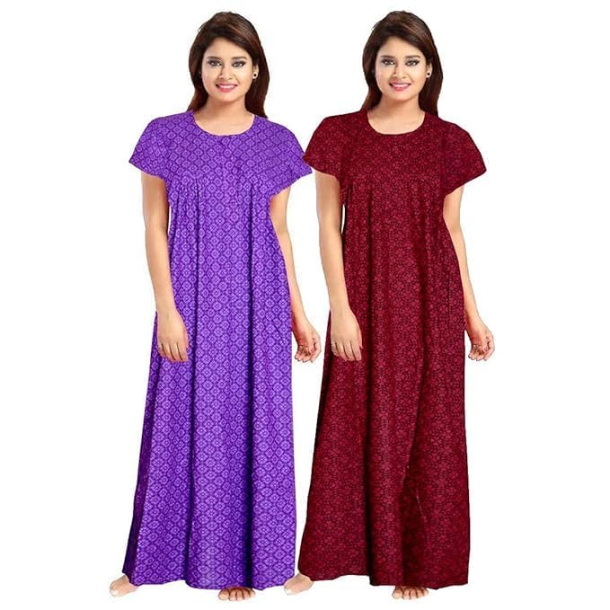 Vlazom Women's Pure Cotton Regular Rajasthani Nighty Rajasthani Gown Jaipuri Nighty Jaipuri Gown Maxi Gown (Pack of 2 pcs)