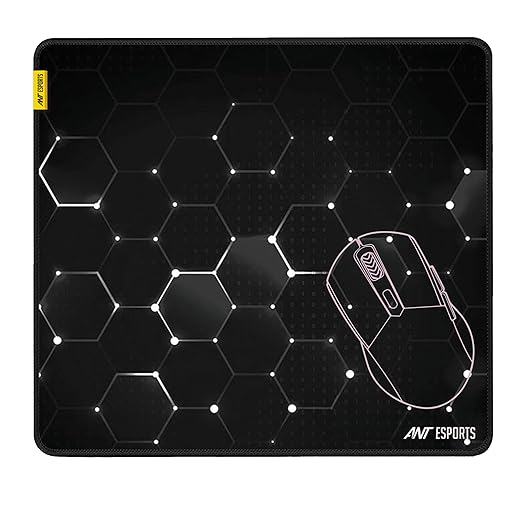 Ant Esports Hexa Mouse Pad 260X210X3mm Anti-fray Stitching, Waterproof Surface & Non-Slip Rubber Base Stitched Edges Gaming Mouse Mat for Laptop, Compatible with Laser and Optical Mice  -  Black Hexagon