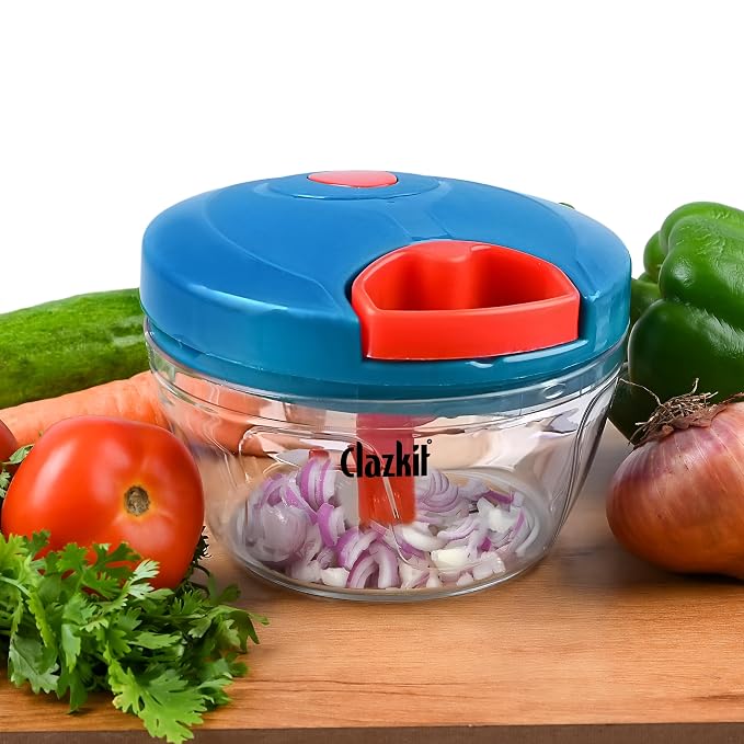 Clazkit Kitchen Dori Handy Vegetable and Fruit Manual Onion Dry Fruit Salad Maker Vegetable Quick String Chopper Machine, Cutter  -  3 Stainless Steel Blades -450ml