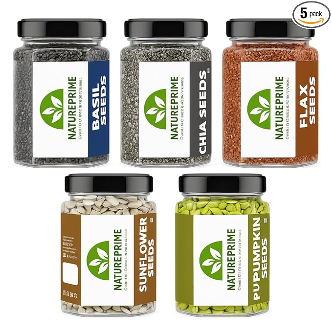Nature Prime Super Seeds Combo | Chia, Flax, Pumpkin, Sunflower & Basil Seeds | Protein & Fiber Rich | Immunity Booster | 5-in-1 Superfood Mix | 1.25kg (250g x 5)