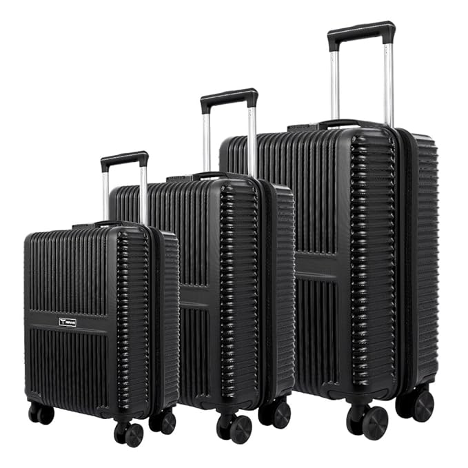 Impulse Urban Polycarbonate (PC) Set of 3 (Cabin + Medium + Large) Trolley Bag for Travel Small Cabin Check in, Luggage Bag Travel Hard Case with 8 Wheels 360 Degree Wheeling System (Black)