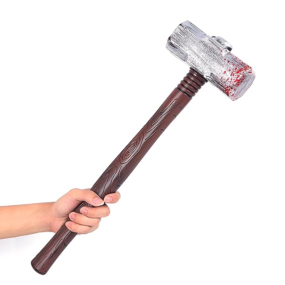 Toyshine Simulated Plastic Bloody Long Handled Hammer Toy Fun Entertaining Fancy Dress/Theme Halloween Birthday Party Prop For Boys Girls